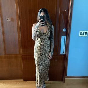 Satin Cheetah Print Maxi Dress